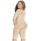Fajas MyD 0161 nude full-body post-surgery faja with arm sleeves, open-butt Colombian shapewear compression garment back view