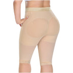 Fajas MyD MYD0323 beige butt-lifting shorts with padded enhancement, Colombian post-surgery compression shapewear back view