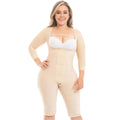 Fajas MyD MYDF04474 beige full-body post-surgery faja with sleeves and hook closure, Colombian shapewear stage 1 front view