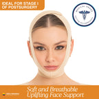 Fajas MyD MYD0810 beige post-surgery face compression garment, soft breathable Colombian faja for stage 1 recovery
