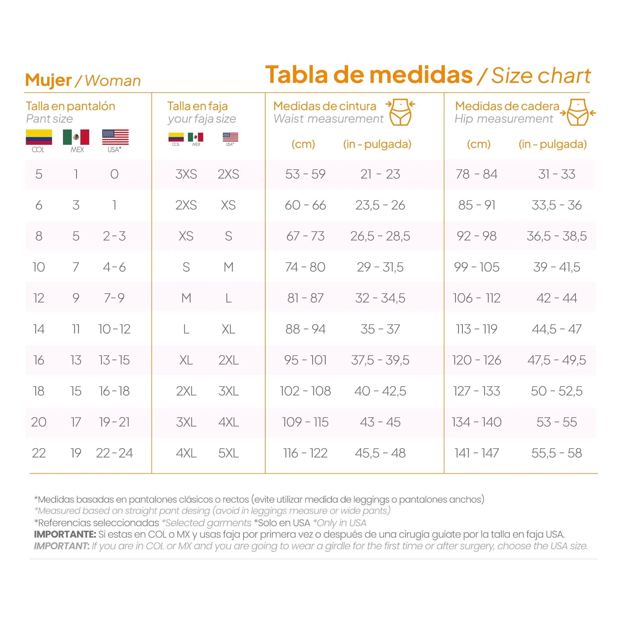 Fajas MyD MYD0120 Colombian shapewear size chart for post-surgery faja colombiana compression garment women's sizing guide