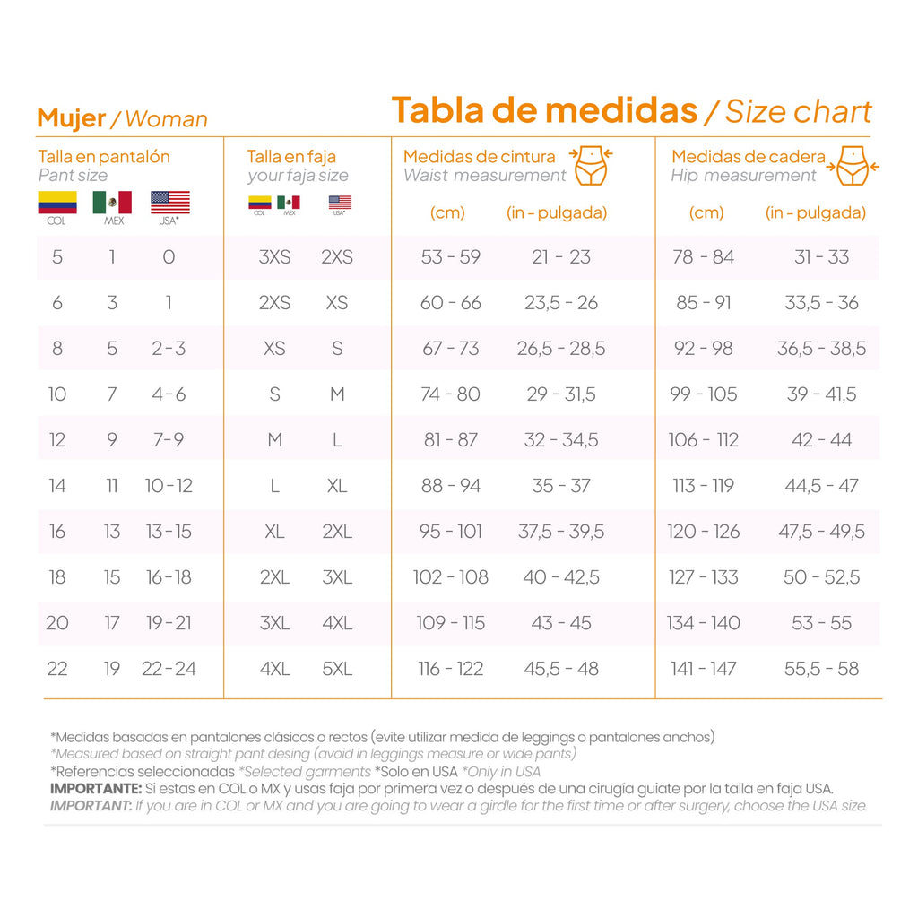 Fajas MyD MYD08315 women size chart Colombian shapewear faja colombiana post-surgery compression garment sizing guide
