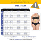 Diane & Geordi DAG-002409 black full-body Colombian shapewear size chart with waist and hip measurement guide for women