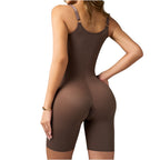 Fajas Salome 01L3 chocolate brown full-body Colombian shapewear bodysuit with adjustable straps, daily body shaper back view