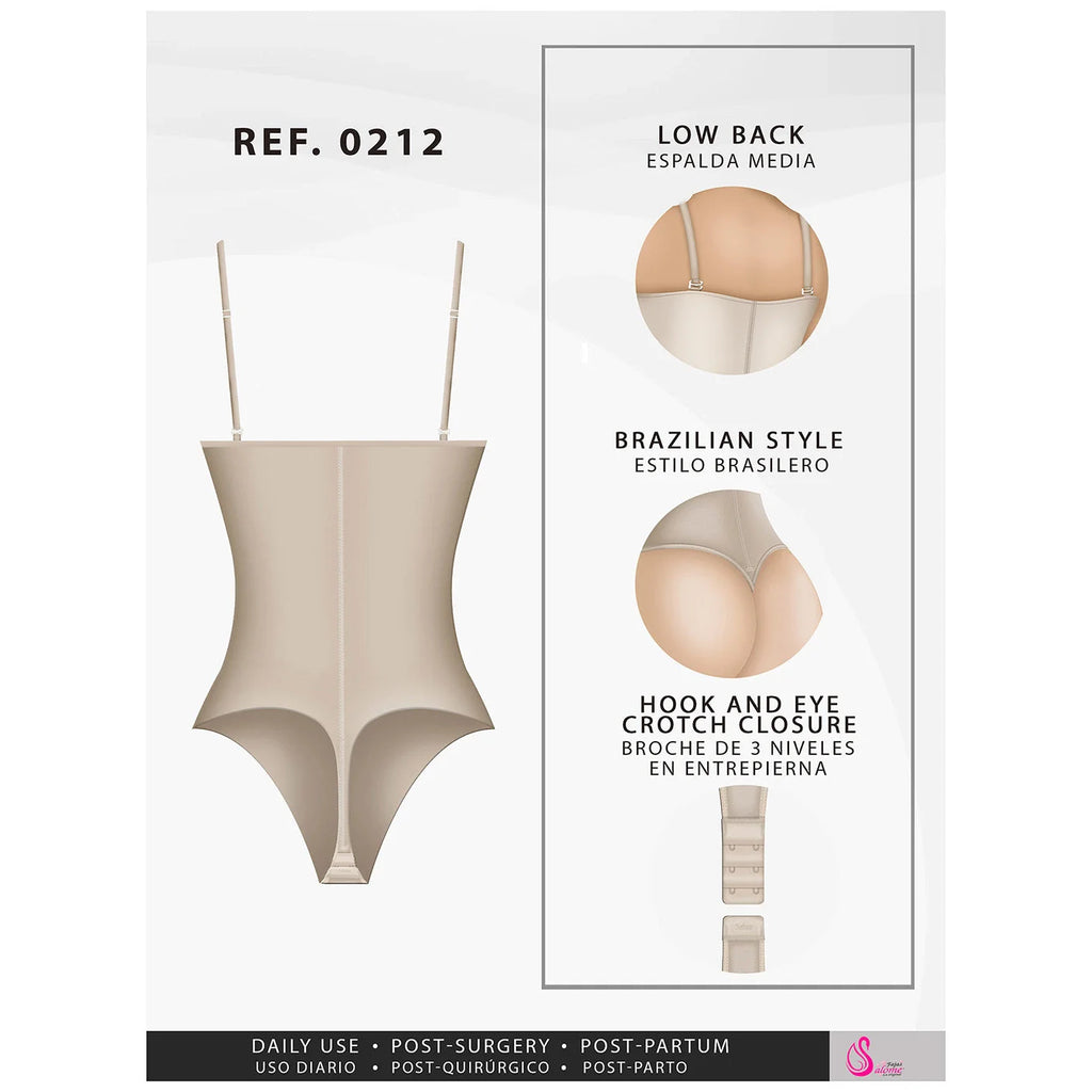 Fajas Salome 0212 beige open-bust body shaper thong bodysuit, Brazilian style post-surgery faja colombiana front view