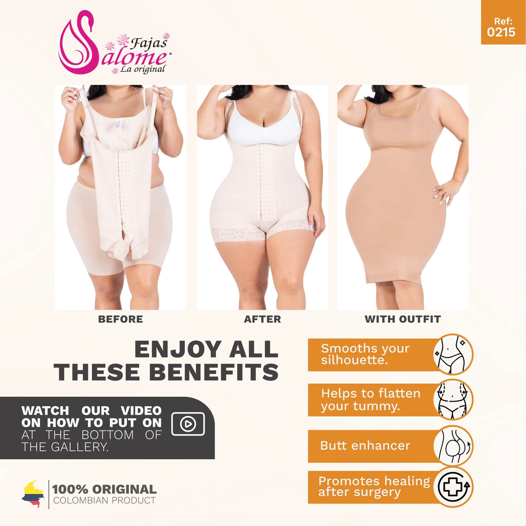 Fajas Salome 0215 nude post-surgery faja colombiana full-body compression garment with hook closure before and after front vi