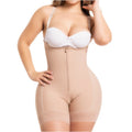 Fajas Salome 215 beige open-bust bodysuit with front zipper, Colombian post-surgery compression garment front view