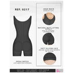 Fajas Salome 0217 black open-crotch body shaper with butt lifting effect, Colombian post-surgery compression garment back vie