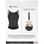 Fajas Salome 0313 black open-bust body shaper with adjustable straps and 9 bonings, Colombian shapewear for daily use