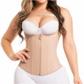 Fajas Salome 314 nude waist trainer with zipper closure and straps, Colombian shapewear body shaper front view