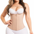 Fajas Salome 314 nude waist trainer with zipper closure and straps, Colombian shapewear body shaper front view