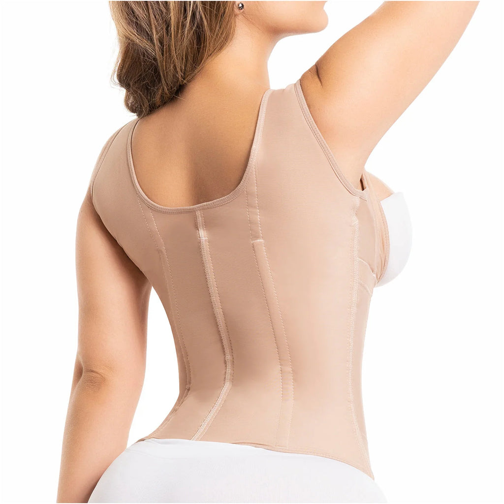 Fajas Salome 314 nude back view waist trainer with boning channels, Colombian shapewear compression garment for women