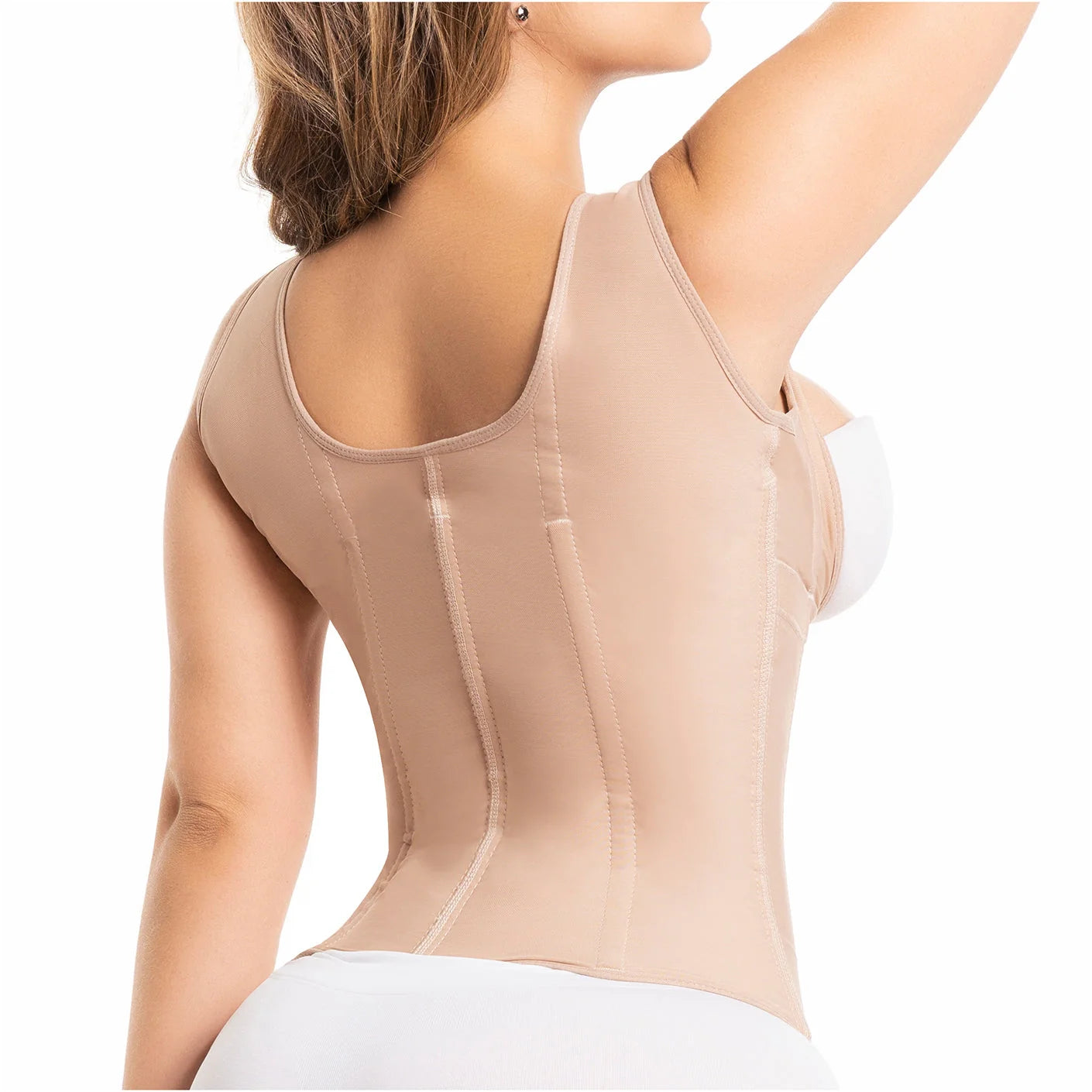 Fajas Salome 314 nude back view waist trainer with boning channels, Colombian shapewear compression garment for women