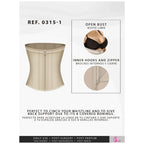 Fajas Salome 0315-1 beige open bust waist trainer with zipper, Colombian shapewear for daily and post-surgery use