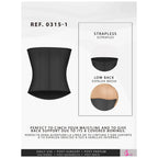 Fajas Salome 0315-1 black strapless waist trainer with 8 bonings, Colombian shapewear for post-surgery and daily use