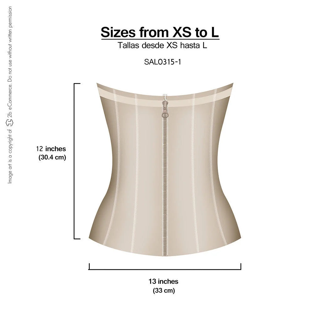 Fajas Salome 315 beige zippered waist trainer cincher, Colombian shapewear body shaper for daily waist compression