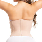 Fajas Salome 315 beige waist trainer back view, Colombian shapewear with boned panels for daily body shaper use