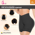 Fajas Salome 0321 black shaper shorts with lace hem and open crotch, Colombian shapewear body shaper back view