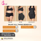 Fajas Salome 321 black shaper shorts before and after comparison, Colombian shapewear with butt lifting and tummy control