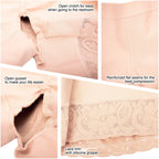 Fajas Salome 321 nude shaper shorts detail view showing open crotch gusset lace trim silicone gripper Colombian shapewear com