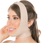 Fajas Salome 322 beige chin and neck compression garment, post-surgery faja colombiana facial slimming band side view