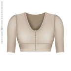 Fajas Salome 328 beige post-surgery bra with zipper closure and sleeves, Colombian compression garment front view