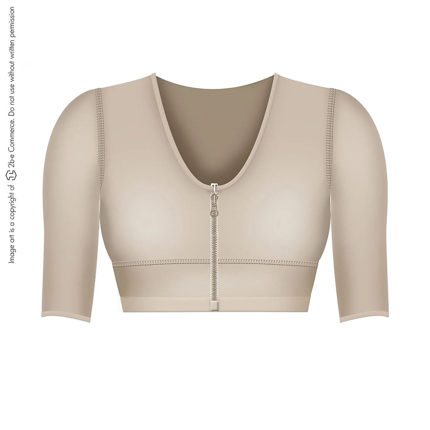 Fajas Salome 328 beige post-surgery bra with zipper closure and sleeves, Colombian compression garment front view