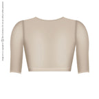 Fajas Salome 328 beige crop top compression sleeve back view, Colombian post-surgery faja with elbow-length arms