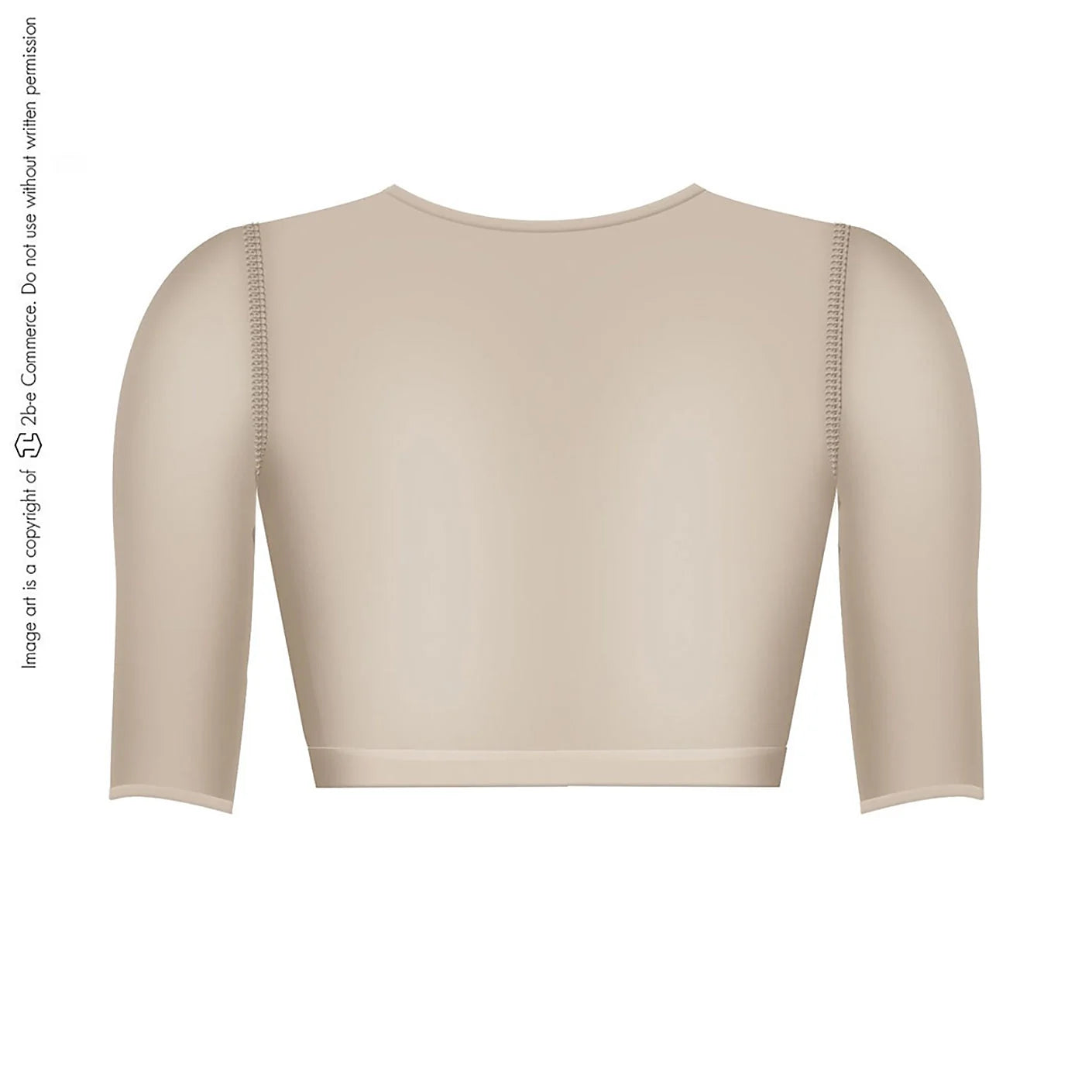 Fajas Salome 328 beige crop top compression sleeve back view, Colombian post-surgery faja with elbow-length arms
