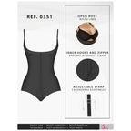 Fajas Salome 0351 black open-bust body shaper with front zipper and adjustable straps, Colombian shapewear for daily use