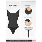 Fajas Salome 0351 black open-bust thong bodysuit Colombian shapewear with high back and hook crotch closure front view