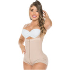 Fajas Salome 411 beige open-bust panty body shaper with zipper closure, daily Colombian shapewear for women side view