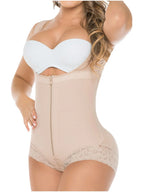 Fajas Salome 411 beige open-bust panty body shaper with zipper closure, daily Colombian shapewear side view
