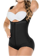 Fajas Salome 411 black open-bust body shaper with zipper closure, daily Colombian shapewear panty bodysuit side view