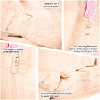 Fajas Salome 413 beige open-bust faja colombiana with lace trim, flat zipper, and powernet fabric body shaper detail view