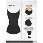 Fajas Salome 0413 black open-bust body shaper with high back and hip hugger, Colombian shapewear for daily post-surgery use