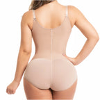 Fajas Salome 417 nude open-bust bodysuit back view, Colombian shapewear with butt-lifting panty cut and adjustable straps