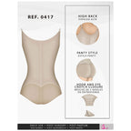 Fajas Salome 0417 beige open-bust panty body shaper with hook-eye crotch closure, Colombian shapewear for daily and post-surg