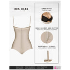 Fajas Salome 0418 beige open-bust body shaper with front zipper, Colombian shapewear for daily use and post-surgery recovery