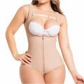 Fajas Salome 419 nude open-bust bodysuit with front zipper, Colombian post-surgery faja for postpartum recovery