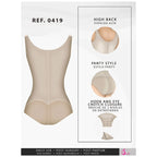 Fajas Salome 0419 beige post-surgery body shaper with high back and hook closure, Colombian shapewear for postpartum recovery