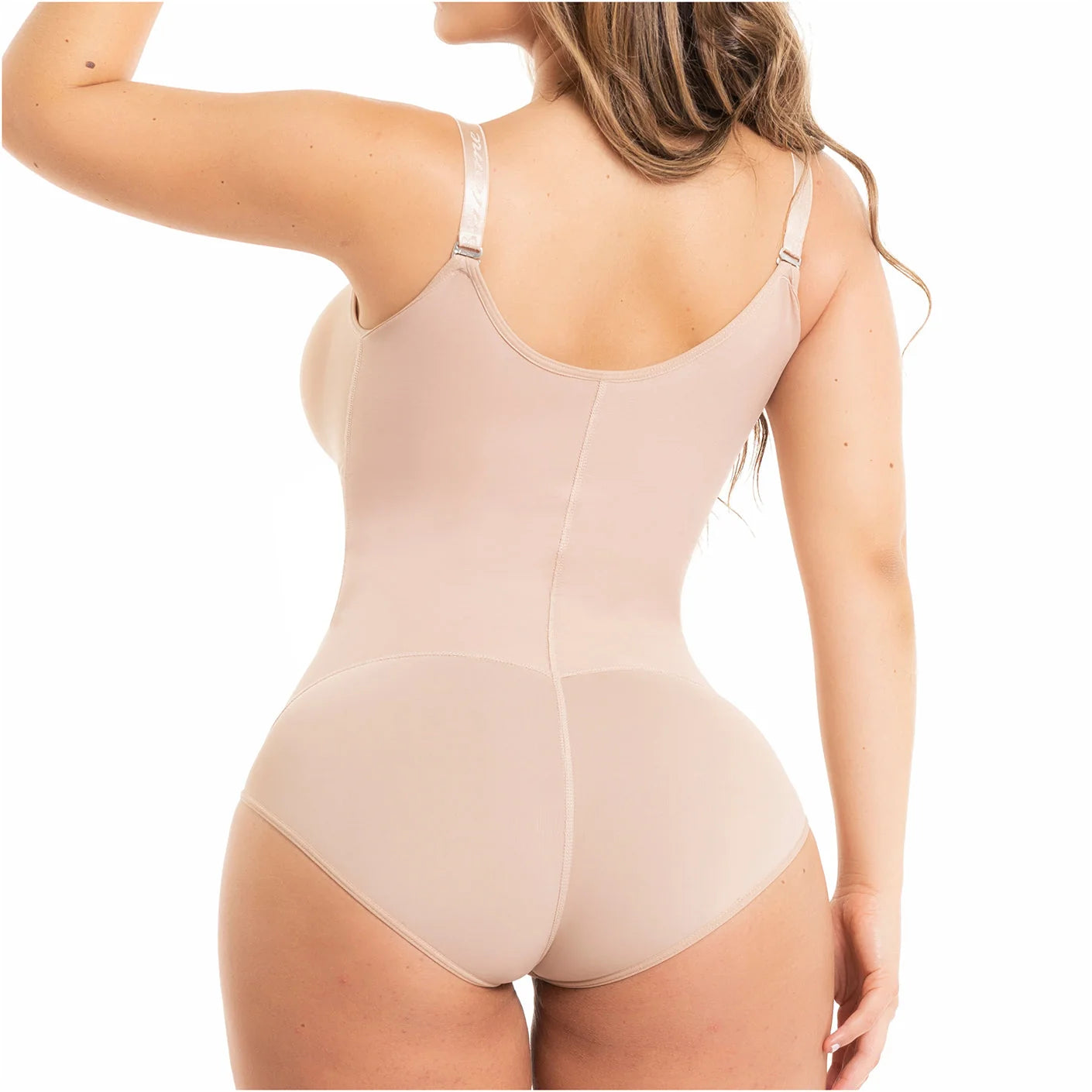 Fajas Salome 420 nude full-body shaper bodysuit with adjustable straps, daily Colombian shapewear back view