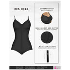 Fajas Salome 0420 black full-body Colombian shapewear bodysuit with zipper closure and adjustable straps front view