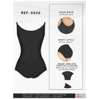 Fajas Salome 0420 black full-body Colombian shapewear bodysuit with high back and hook-eye crotch closure back view