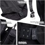 Fajas Salome 420 black bodysuit detail showing hook eye closure, adjustable straps, and 3-level gusset Colombian shapewear