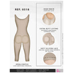 Fajas Salome 0518 beige full-body post-surgery faja with butt lifting and open crotch, Colombian shapewear back view
