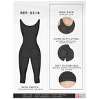 Fajas Salome 0518 black full-body post-surgery faja colombiana with open crotch, butt lifting, and high back compression garm