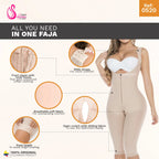 Fajas Salome 0520 beige full-body post-surgery faja with front zipper and knee-length Colombian shapewear compression garment