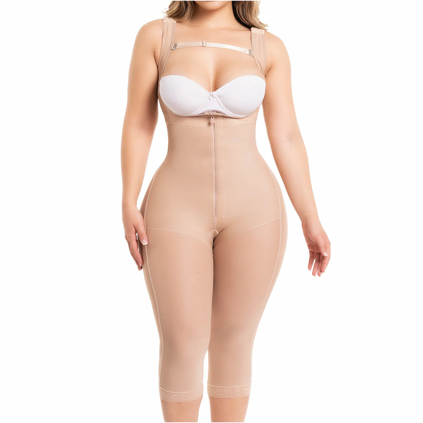 Fajas Salome 520 nude post-surgery faja colombiana full-body compression garment with zipper closure and adjustable straps fr