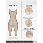 Fajas Salome 0520 beige full-body post-surgery faja with butt lifting and open crotch, Colombian shapewear back view